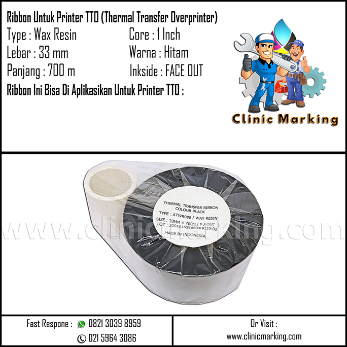 Thermal Transfer Ribbon Printer TTO 33mm X 700m - Thermal Transfer Overprinter 33x700