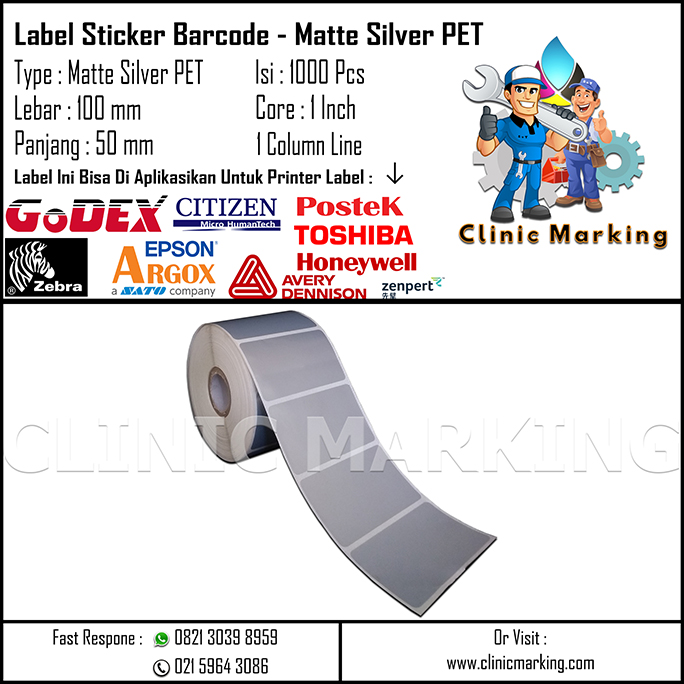 Blank Label PET Silver Matte Size 100mm x 50mm