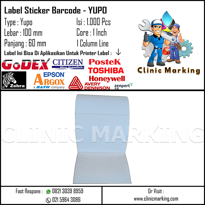 Blank Label Yupo / Synthetic Size 100mm x 60mm 1Line Isi 1000 Pcs Core 1 Inch​