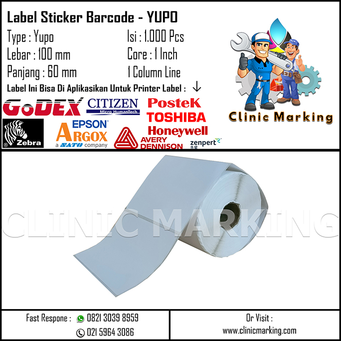 Blank Label Yupo / Synthetic Size 100mm x 60mm 1Line Isi 1000 Pcs Core 1 Inch​