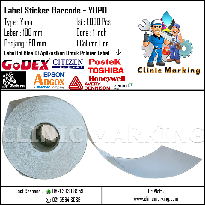 Blank Label Yupo / Synthetic Size 100mm x 60mm 1Line Isi 1000 Pcs Core 1 Inch​
