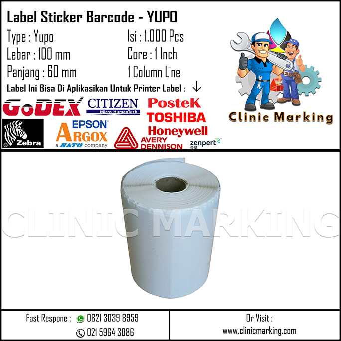 Blank Label Yupo / Synthetic Size 100mm x 60mm 1Line Isi 1000 Pcs Core 1 Inch​