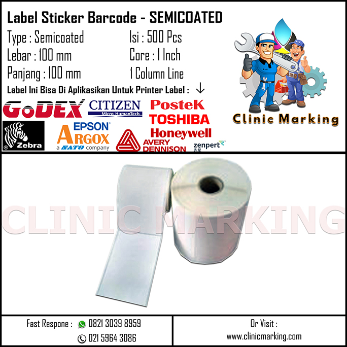 Blank Label Semicoated Size 100mm x 100mm 1Line Isi 500 Pcs Core 1 Inch