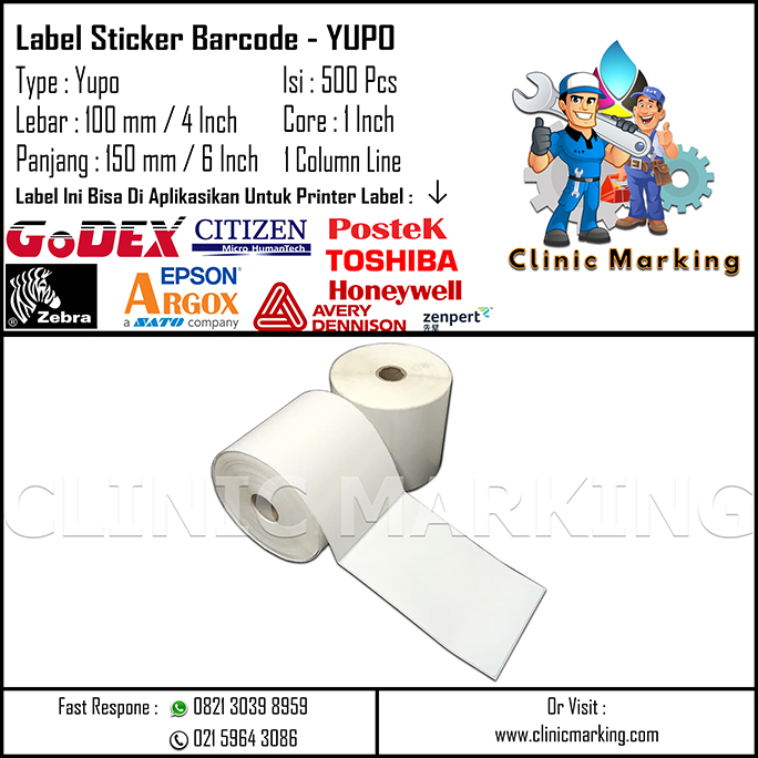 Blank Label Yupo / Synthetic Size 100mm x 150mm 1Line Isi 500 Pcs Core 1 Inch​