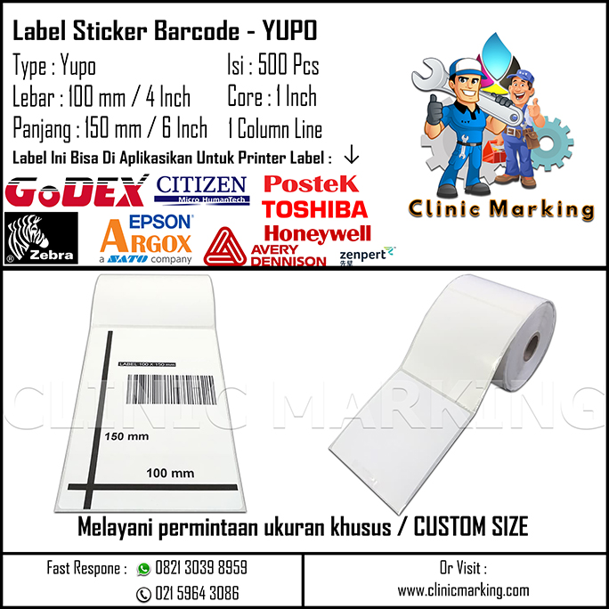 Blank Label Yupo / Synthetic Size 100mm x 150mm 1Line Isi 500 Pcs Core 1 Inch