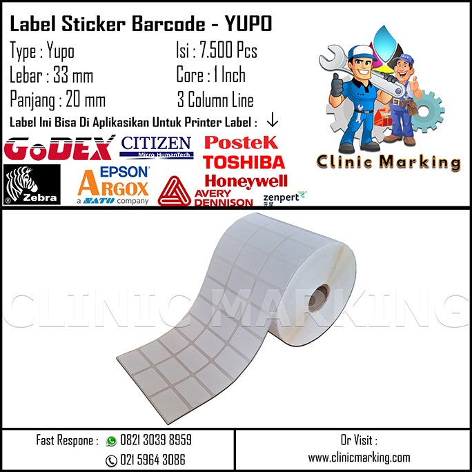 Blank Label Yupo / Synthetic Size 33mm x 20mm 3Line Isi 7500 Pcs Core 1 Inch​