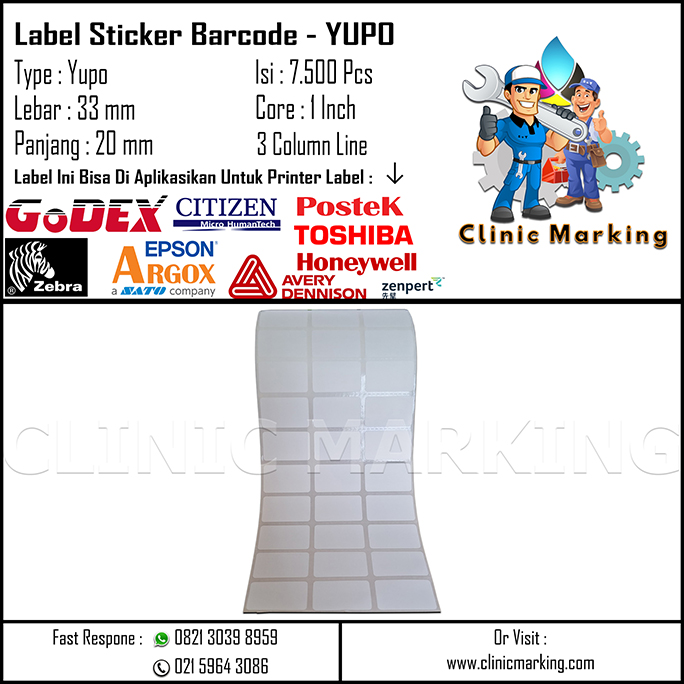 Blank Label Yupo / Synthetic Size 33mm x 20mm 3Line Isi 7500 Pcs Core 1 Inch​