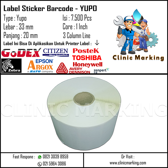 Blank Label Yupo / Synthetic Size 33mm x 20mm 3Line Isi 7500 Pcs Core 1 Inch​